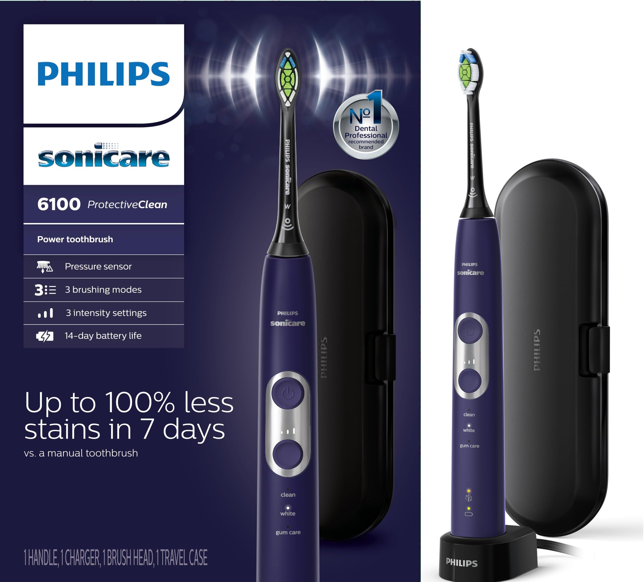 Philips Sonicare ProtectiveClean 6100 Rechargeable Electric Toothbrush, Deep Purple, HX6471/03