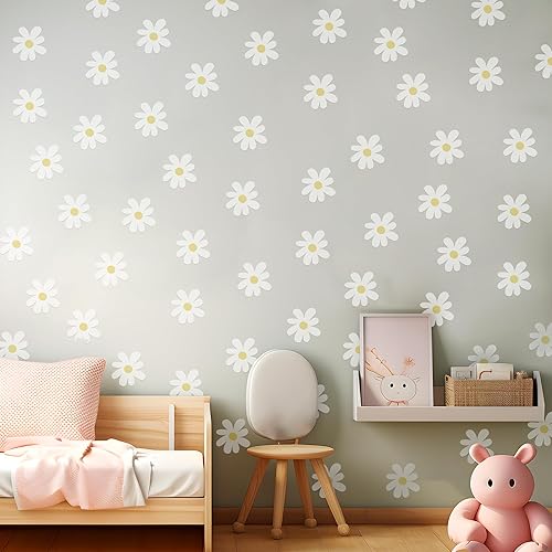 Miniatura 2 de EGD Calcomanías de margaritas para decoración de pared, calcomanías de pared con diseño floral I para guardería, decoración de pared para niña,