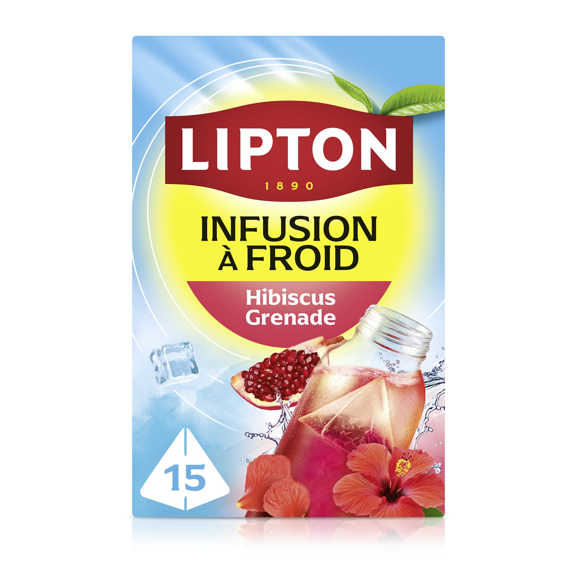 Lipton, Infuse à Froid, Infusion à Froid, Goût Hibiscus Grenade, Idéale pour le Thé Glacé, Ingrédients d'Origine 100% Naturelle, 15x12 Sachets Pyramid, 180 Sachets