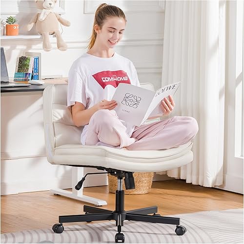 COMHOMA Silla de oficina con patas cruzadas con ruedas, silla de escritorio de oficina sin brazos, sillas modernas para computadora de tocador para