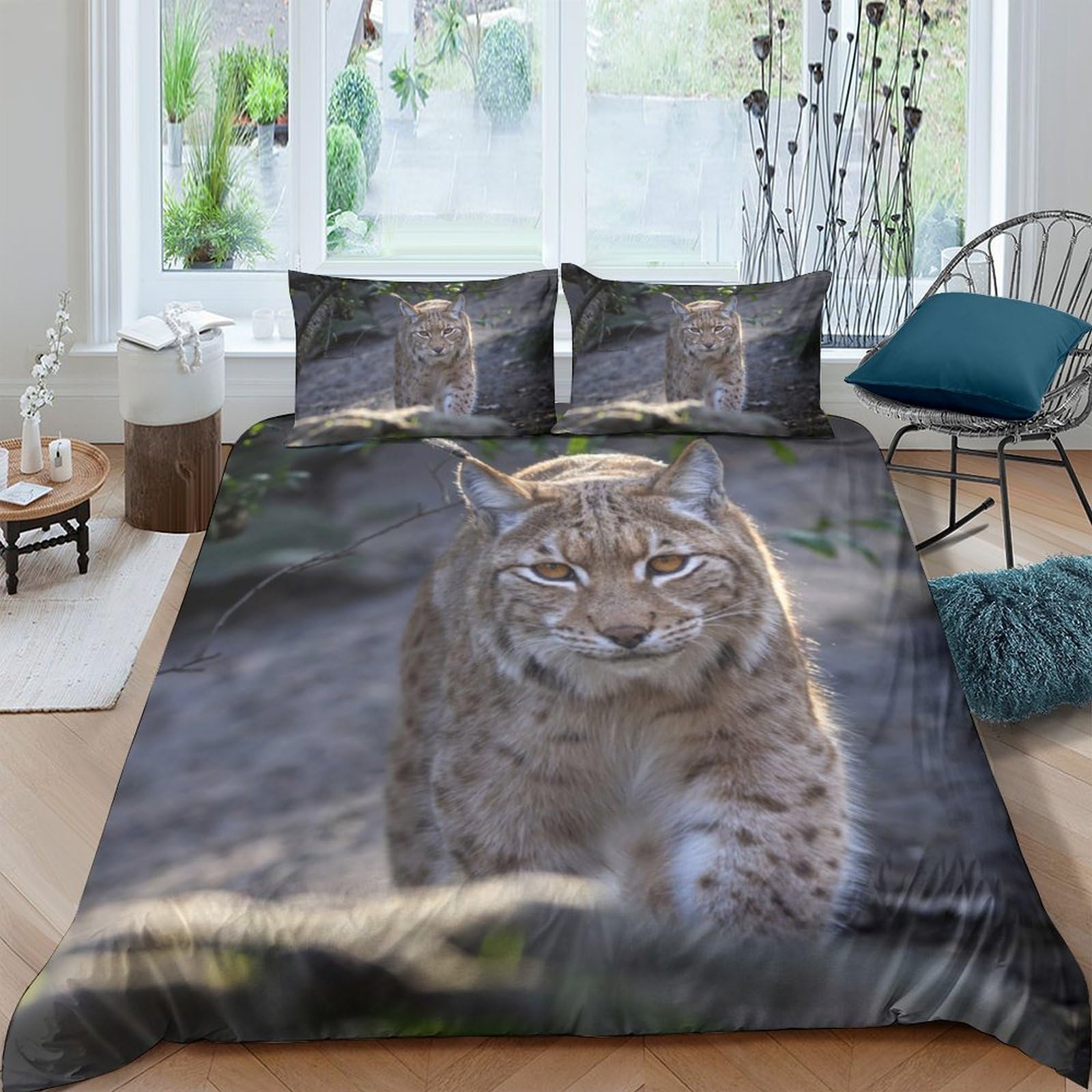 Ctjqhvkz Style-2 3D Printed Wild Lynx Fitted Sheet Microfiber Soft Animal Forest Mattress Cover For Bedroom Guest Room Home Decor Single（135X200cm）