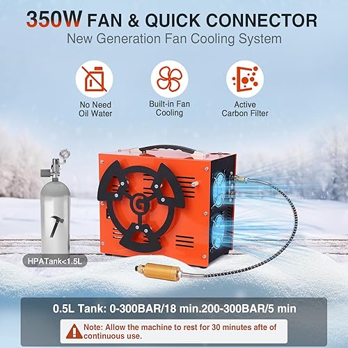 Miniatura 6 de Compresor de aire PCP, bomba portátil máxima de 4500 psi30 MPa, apagado automático, soporta 12 V CC o 110 V220 V CA, sin aceiteagua para paintball,