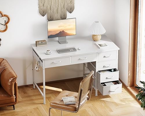 Miniatura 6 de Casaottima Escritorio pequeño para computadora de 40 pulgadas con 6 cajones, escritorio de almacenamiento reversible para oficina en casa, mesa de