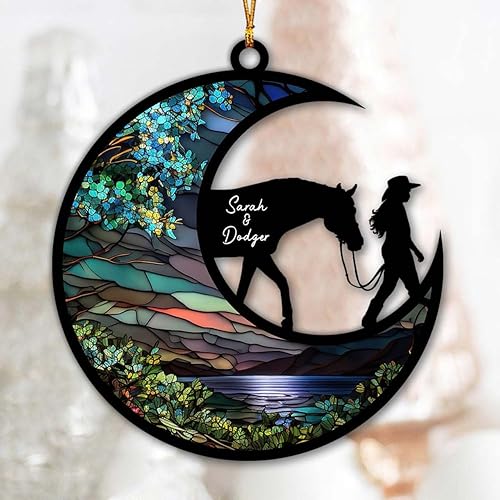 Miniatura 3 de LOVELYPOD Regalo personalizado para amantes de los caballos, adorno colgante de atrapasoles con nombre personalizado para niña y caballo, adorno de