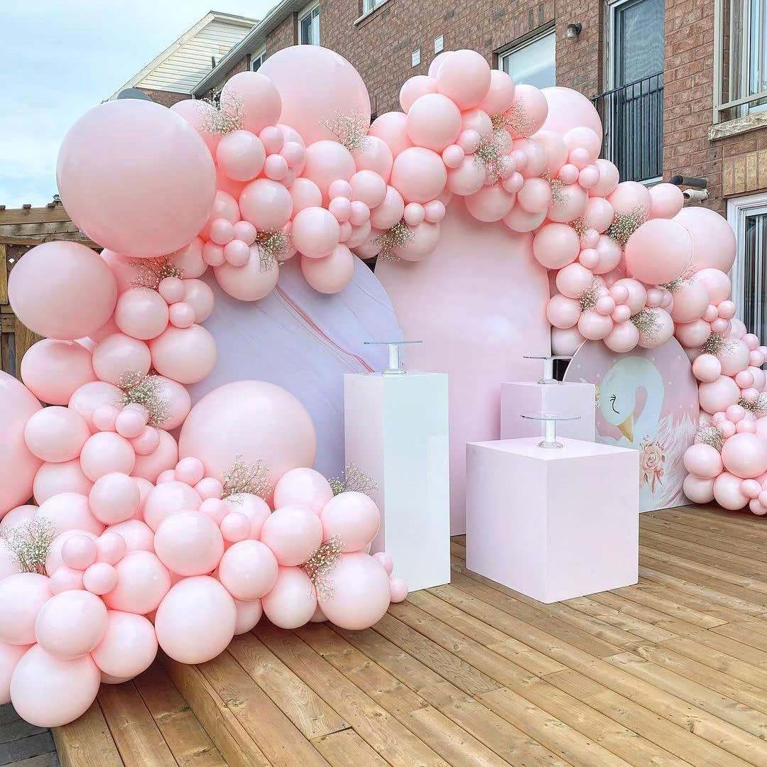 Pastel Pink Balloon Garland Double Stuffed Light Baby Pink Balloon Arch Kit Different Sizes 18/12/5 Inch Latex Color for Baby Shower Birthday Bridal Wedding Gender Reveal Princess Party Decorations