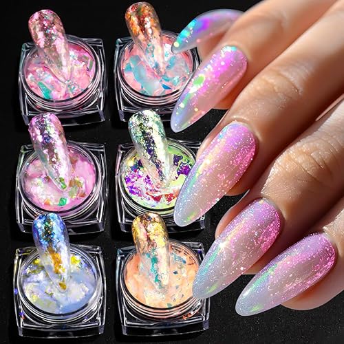 Chameleon Nail Glitter Flakes,6 Colors Ice Transparent Aurora Opal Sequins