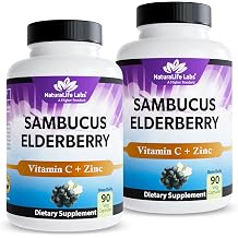 NaturaLife Labs Sambucus Elderberry Capsules with Vitamin C & Zinc Immune Support Supplement 90 Vegan Capsules Non-GMO & Gluten-Free 2 Pack