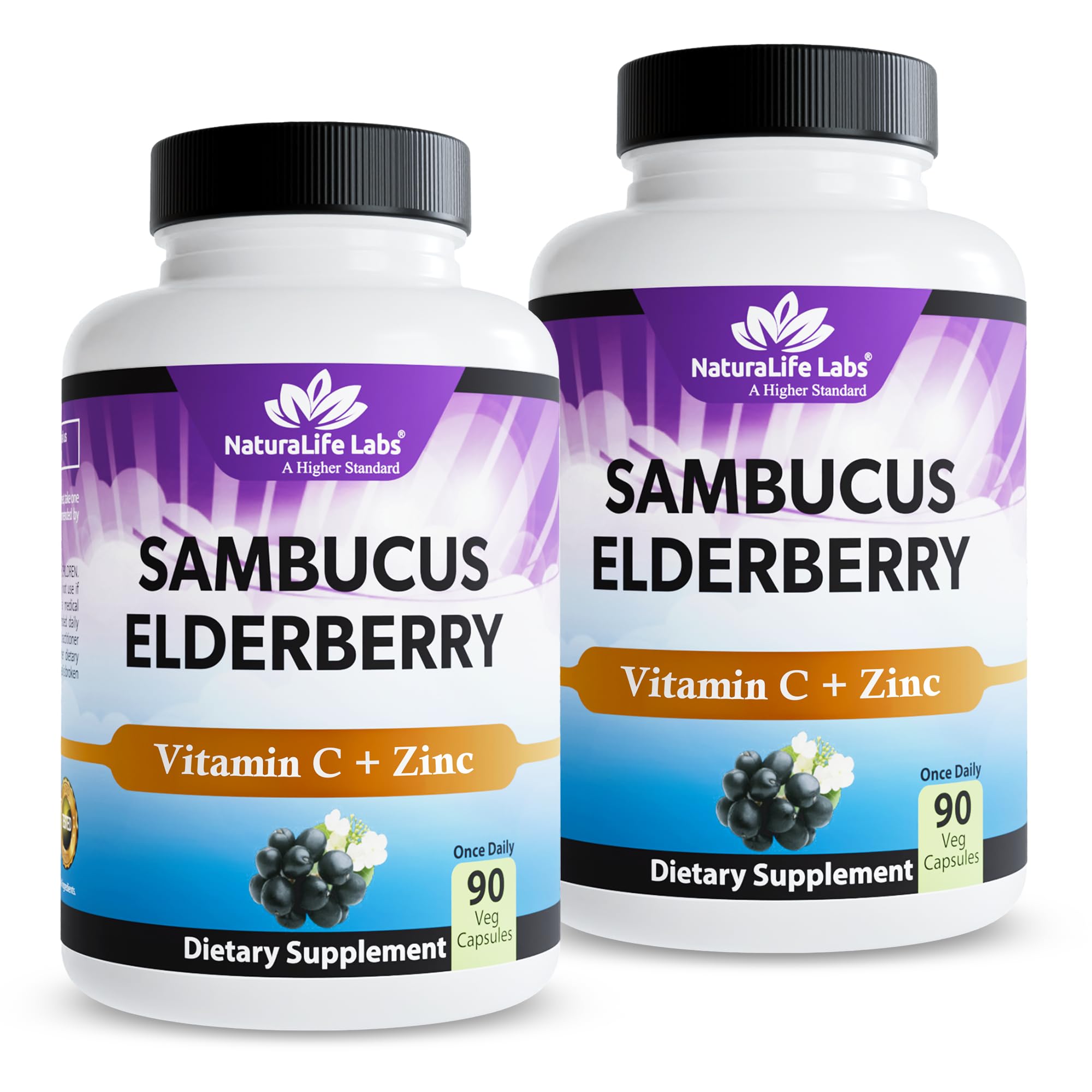 NaturaLife Labs Sambucus Elderberry Capsules – with Vitamin C & Zinc – Immune Support Supplement – 90 Vegan Capsules – Non-GMO & Gluten-Free (2 Pack) 90 Count (Pack of 2)