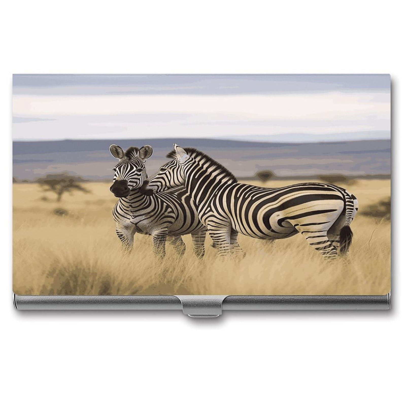 FekiLoot Zebras on South Africa Business Card Holder for Men Women Metal Slim Organizer Business Card Carrier Wallet Name Cards Holder Retro Slim Pocket Purse Small Portable Card Case