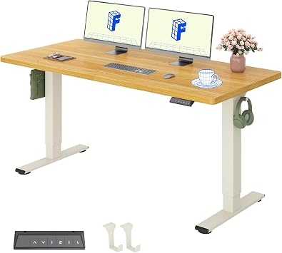 FLEXISPOT Standing Desk ONE PIECE Desktop Electric Height Adjustable Sit Stand Up with Backpack Hook Memory Smart Panel for Home Office, QN1 160 * 80cm Maple