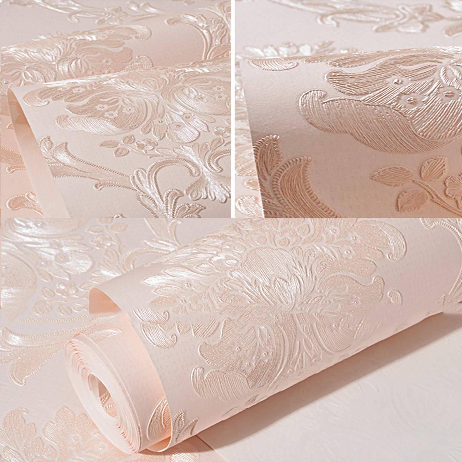 Carta da parati Carta Da Parati Autoadesiva Di Raso Rosa Europeo Fiore 3D Carta Da Parati Non Tessuta, Facile Da Pulire, 0.53x3m / 0.53x6m / 0.53x9m (Size : 0.53X6M)