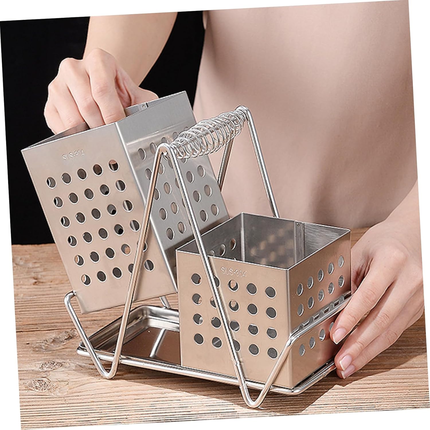 ABOOFAN Stainless Steel Chopstick Holder Multi Purpose Cylinder Cutlery Storage for Home Restaurant and Camping and Tableware Organizer Silver Finish