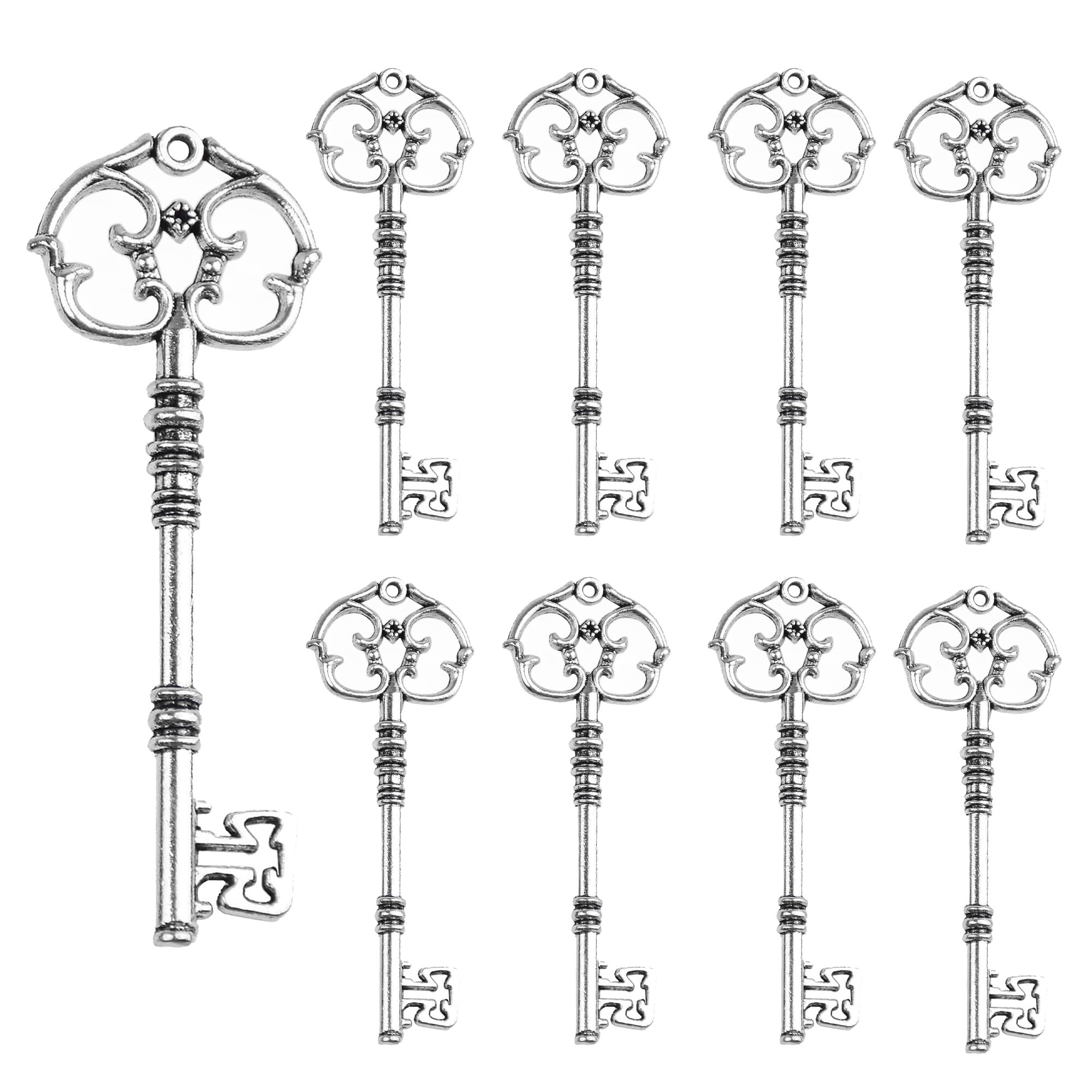 AebDerp 20PCS Vintage Skeleton Key Steampunk Decor Metal Antique Charms Decoration for DIY Jewelry Making, Christmas Ornaments, Rustic Wedding Favors and Home Craft Projects (Silver)