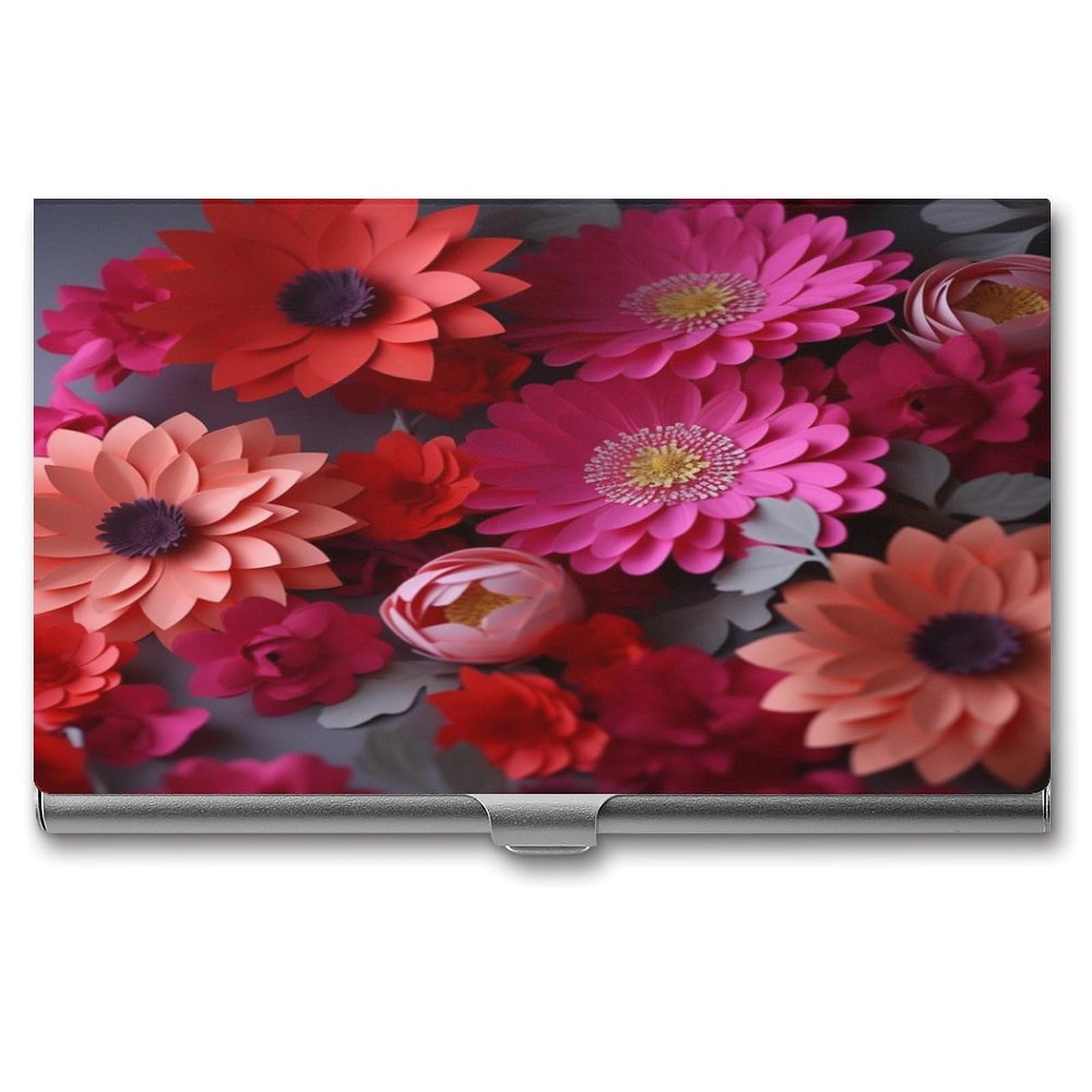Porte-cartes de visite homme femme en métal léger à boucle et fleurs