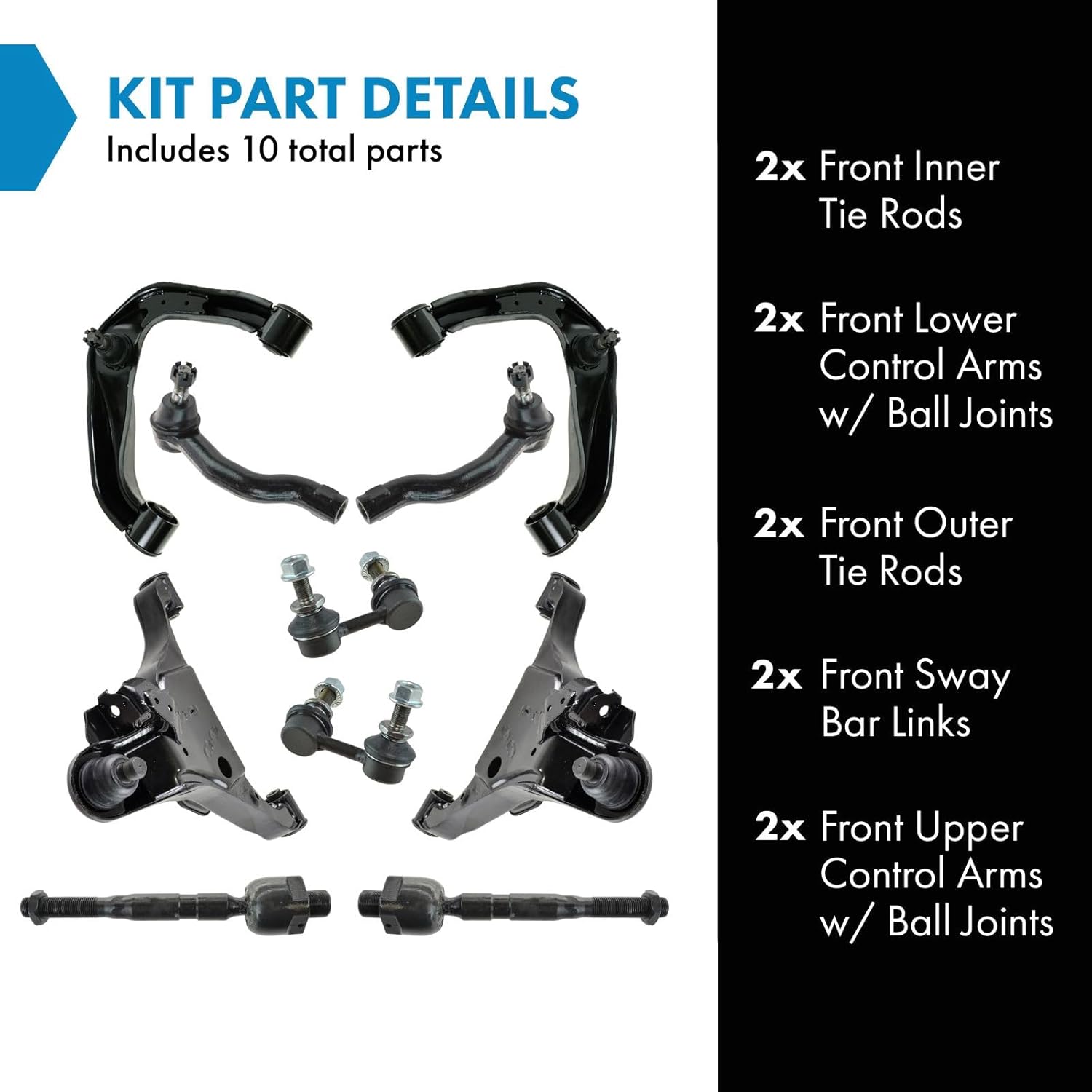 TRQ Front Steering & Suspension Kit Control Arm with Ball Joint Sway Bar Stabilizer Link Tie Rod Compatible with Nissan Suzuki