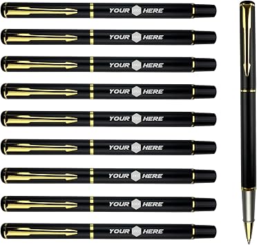 Ancolo Custom LOGO Pens Roller ball pen - Beautiful Smooth Writing Pens Black ink refill - Engraved with Your Corporate Brand or Company Logo 100 Pens/Pack