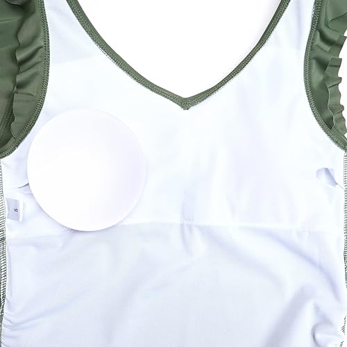 Miniatura 6 de DEBELLY Traje de baño de una pieza de maternidad con mangas con volantes y espalda en V para mujer, traje de baño con diadema