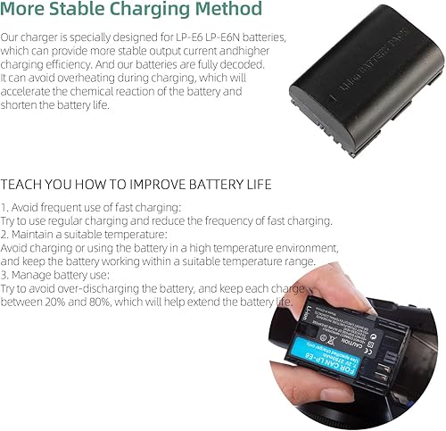 Miniatura 6 de Batería LP-E6 LP-E6N compatible con cámaras Canon EOS R R5 R6 R7, R5 C, R6 Mark II, EOS 5D Mark II III IV, 5D SR 6D Mark II 7D Mark II 6D 7D 90D 80D