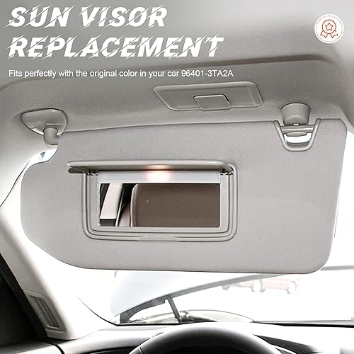 Miniatura 3 de Reemplazo de visera parasol para lado izquierdo del conductor gris con luz LED, compatible con Nissan Altima 2013, 2014, 2015, 2016, 2017, 2018, sin