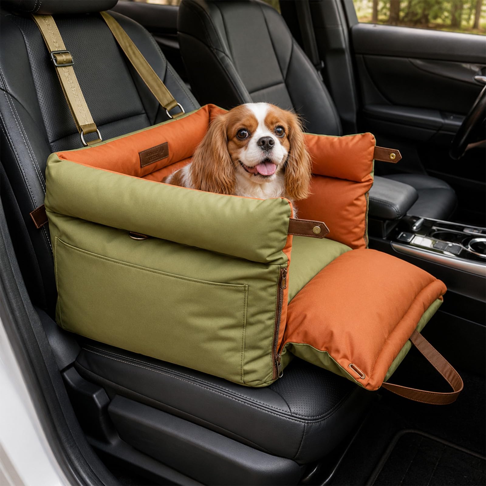 Dog Car Seat Medium Sized Dogs & Puppy, Leather Car Dog Bed Up to 35lbs