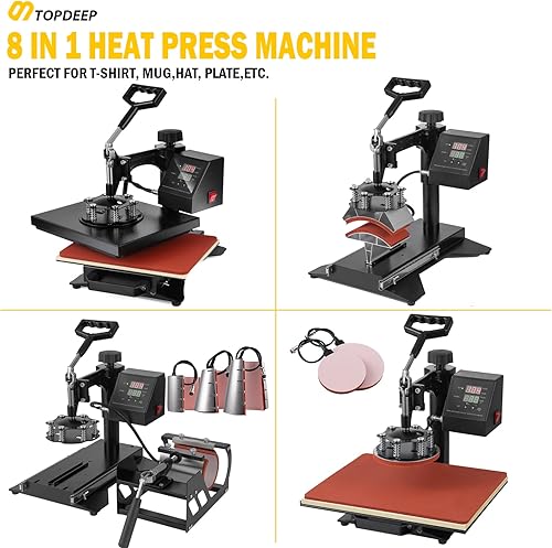 Vista 18 de Máquina de prensa de calor 5 en 1, prensa de calor oscilante de 12 x 15 pulgadas para sublimación, máquina de prensado de camisetas multifunción