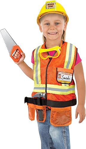 Miniatura 6 de Melissa & Doug Juego de disfraz de juego de rol (6 piezas) embalaje libre de frustraciones, traje de trabajo de construcción para niños, niños
