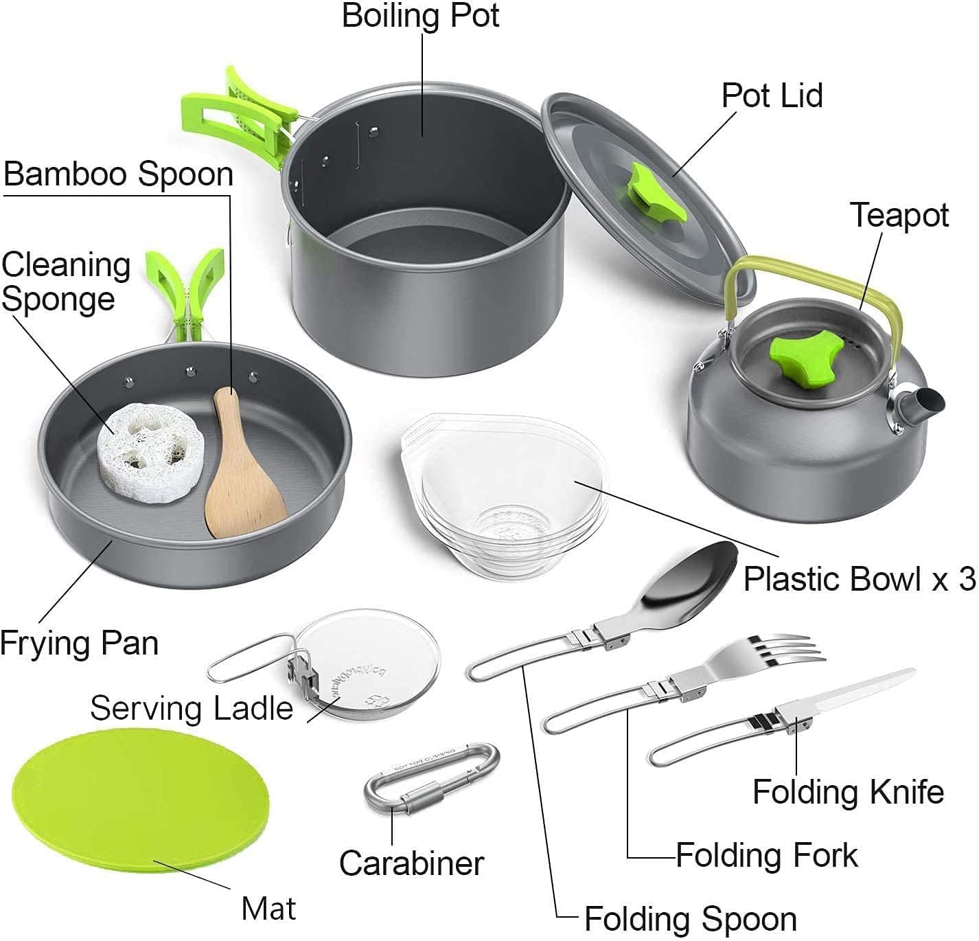 14PCS Kit de Utensilios Cocina Camping,Camping Kit de Portátil y Liviano Acero Inoxidable Cocina Camping Ollas y Sartenes para Acampada,Excursión,Escalada,Senderismo
