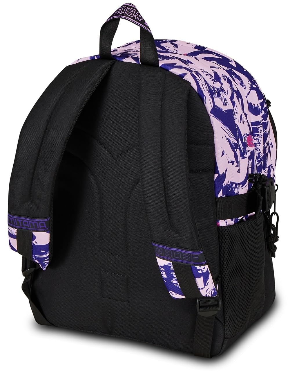 Mitama Zaino Triplo Scomparto Full Flower con Tasca porta PC, Nero e Rosa, Scuola Elementare e Tempo Libero, Bambina Ragazza
