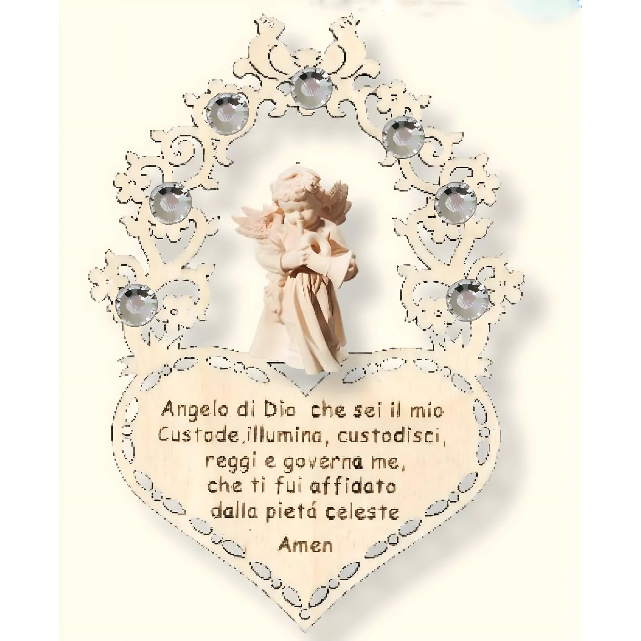 Dolfi | Guardian Angel Prayer Engraved | Hand Painted in Val Gardena | Religious Article