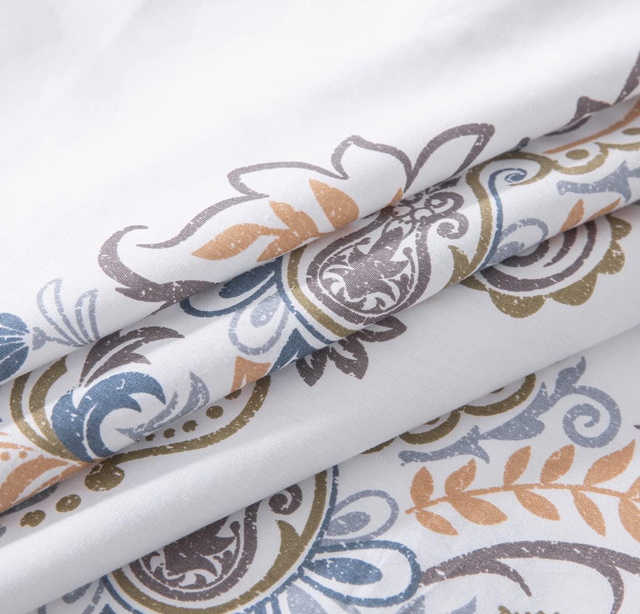 SLEEPBELLA Comforter Queen Size, 600 Thread Count Cotton Yellow & Blue Damask with Taupe Brown Reversible Pattern White Comforter Sets,Down Alternative Bedding Set 3Pcs (Queen, White Damask)