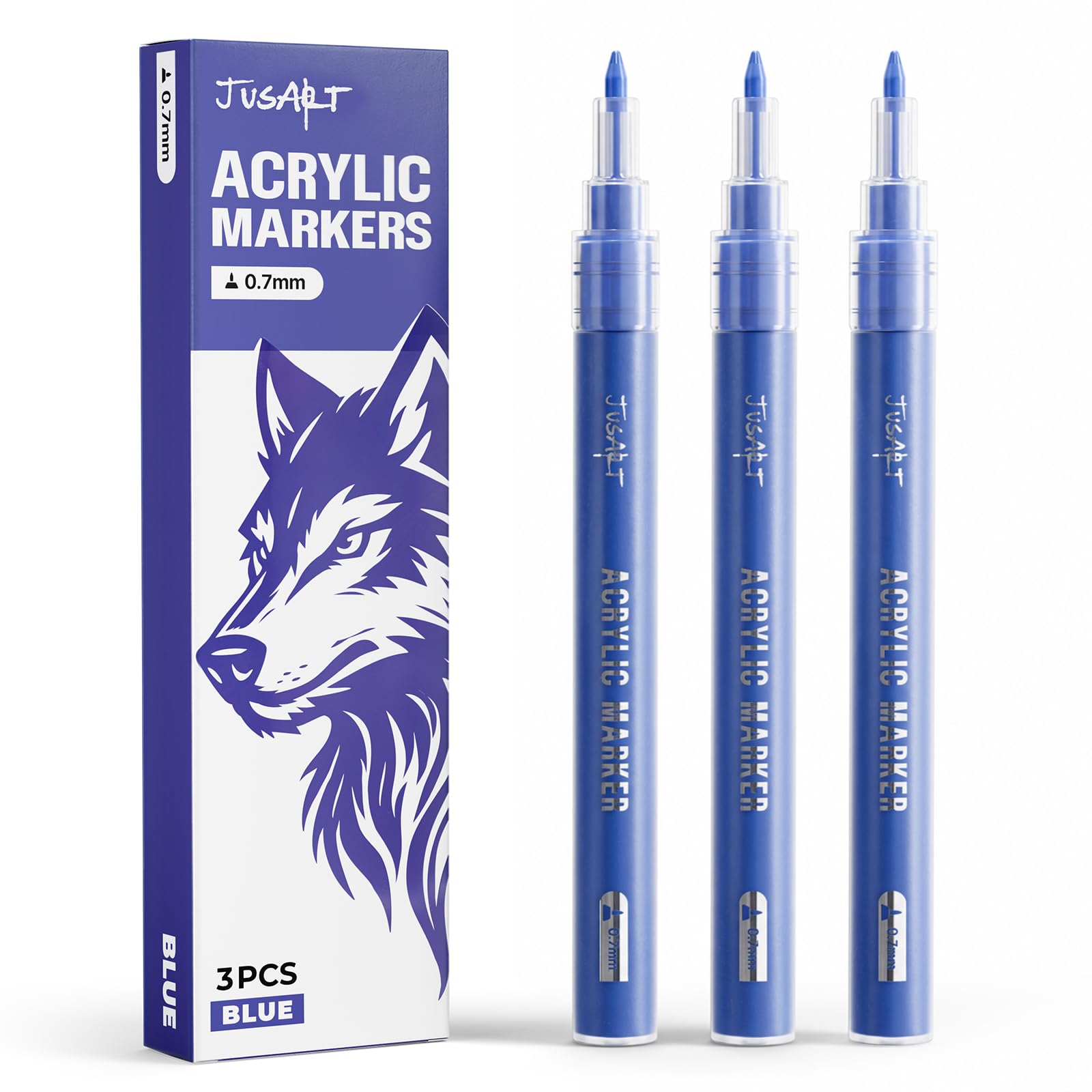 JusArt 0.7mm Fine Point Blue Paint Markers, 3 Pack