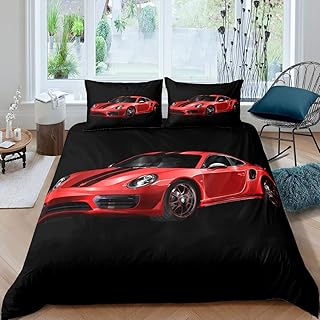 Tbrand Juego de ropa de cama 3D para coche, color rojo, para niños, adolescentes, velocidad fría, para coche, estilo automóvil, cubrecama, colección de 3 piezas, Super King, color negro