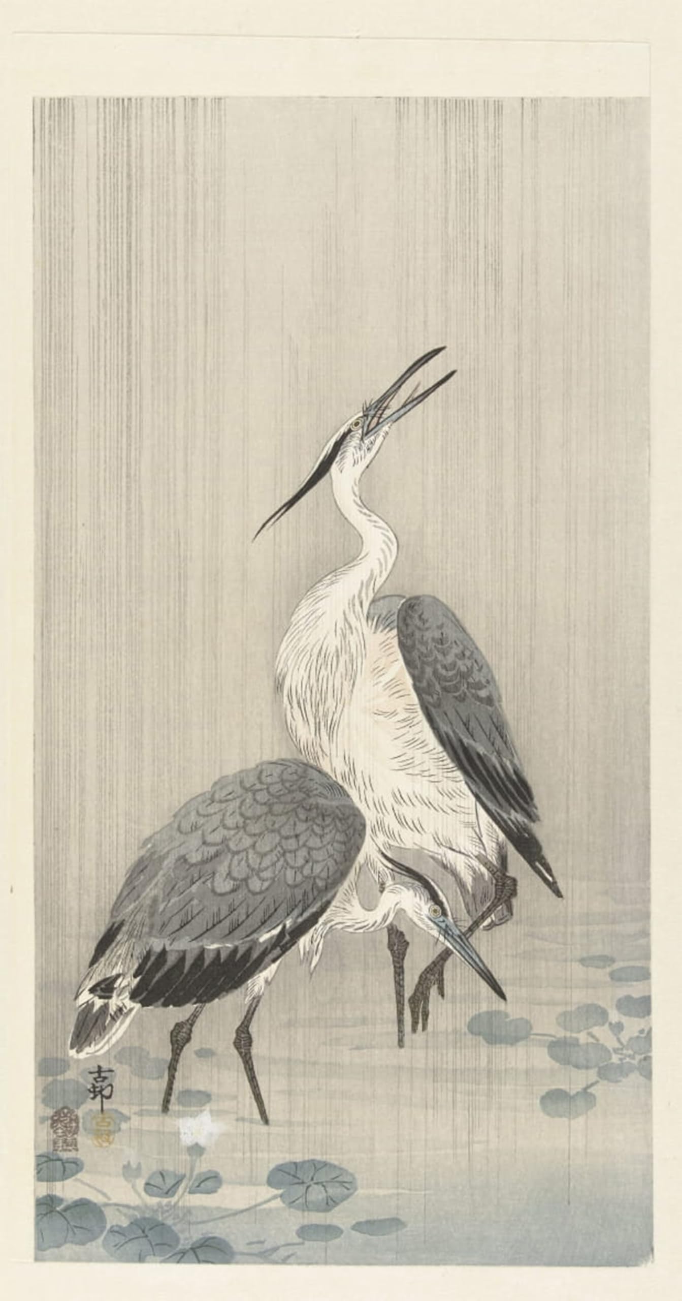 ARTXLXXBN Famous Prints Artwork Pictures Poster Painting Art Two Birds on Reeds Pre- by Ohara Koson Artwork Landscape Pictures for Home Decor 60x90cm
