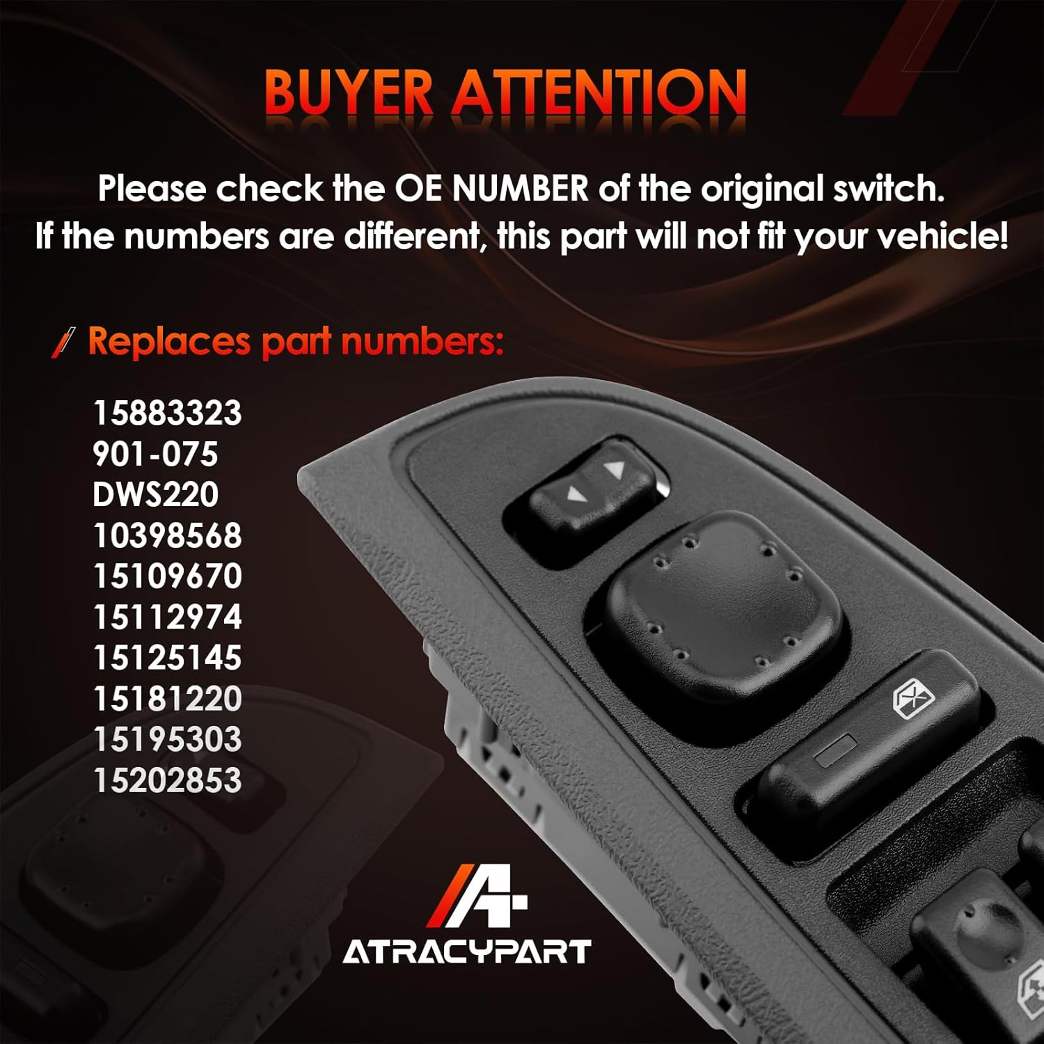 15883323 Master Power Window Switch & Panel Assembly Door Lock Control Bezel, Compatible with 2003-2008 Chevy Avalanche Silverado Tahoe, GMC Sierra Yukon, Cadillac Escalade, Replaces# DWS-220