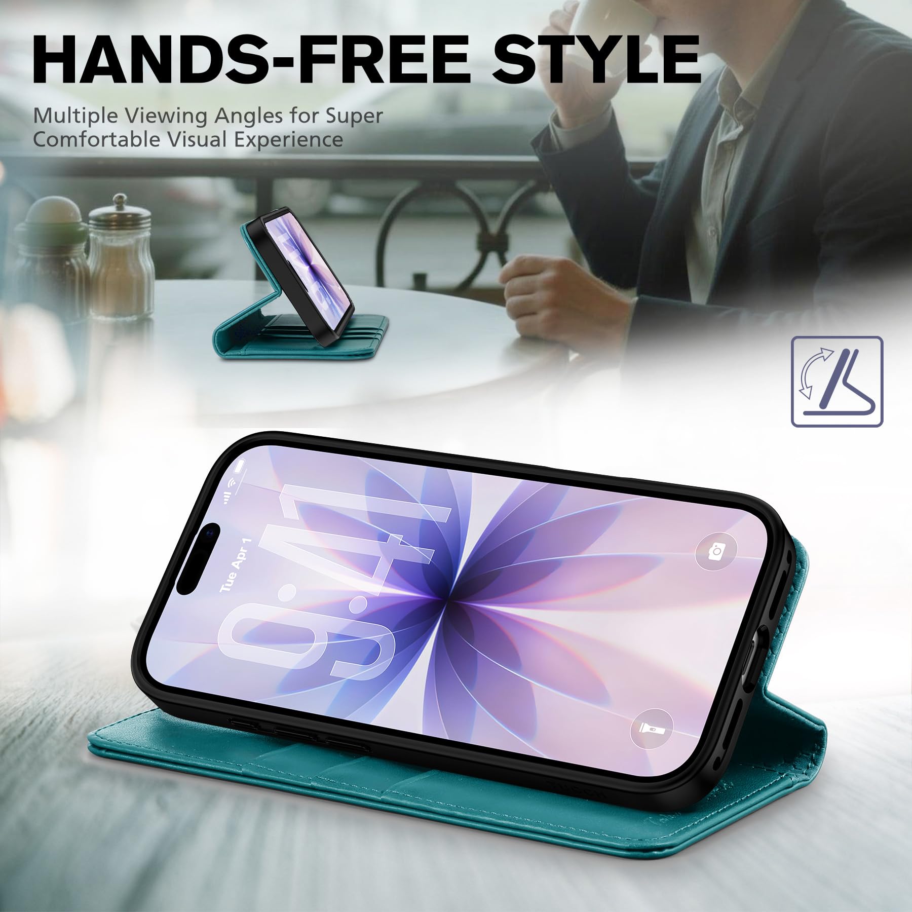 TUCCH Custodia per iPhone 17 6,3-pollici 5G 2025 [RFID Blocking] | Flip Caso Libro Cover Portafoglio Pelle Sintetica TPU Antiurto Funzione Supporto 3 Slot per Schede Protezione Completa, Turchese