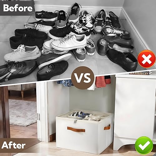 Miniatura 4 de Paquete de 2 organizadores de zapatos para armario, contenedores plegables de almacenamiento de zapatos con cubierta transparente y divisores