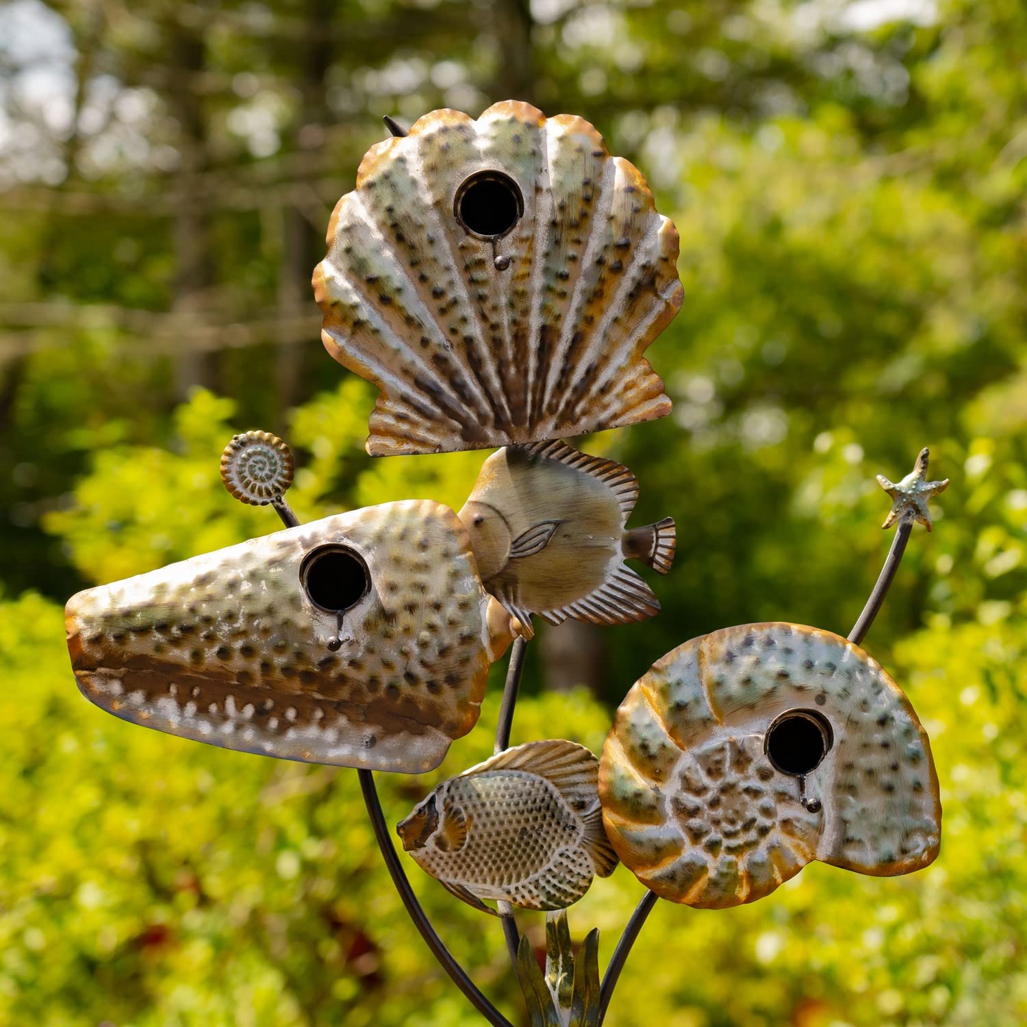 Multi-Home Galvanized Coastal Birdhouse (Seashells)