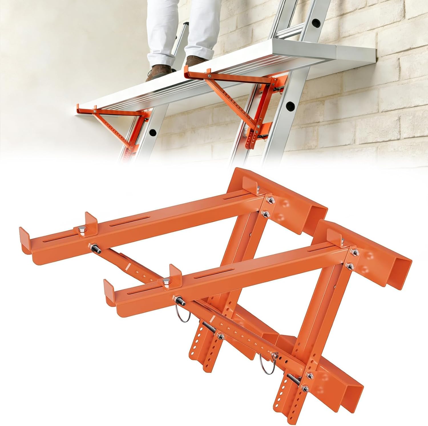 2 Pack Ladder Jacks for Scaffolding Platform Heavy Duty Steel Ladder Jacks Scaffold Bracket Extension Ladder Jack for Roofing Painting Jobsite 20 inch Platform