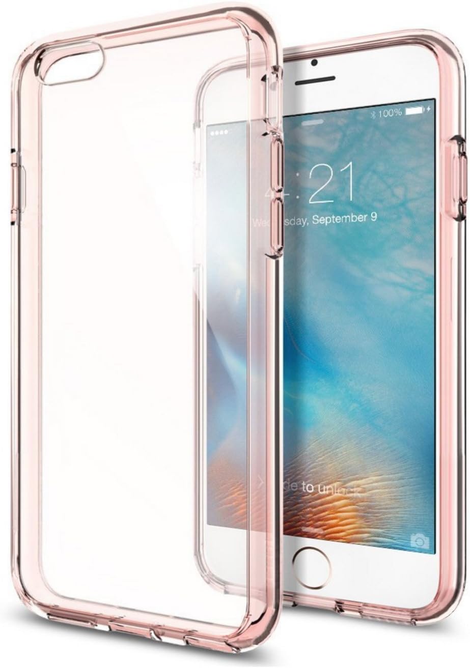 iPhone 6/6S Case (4.7") Luxury Hybrid Crystal Clear Back With Soft Rose Gold Sides + Free Screen Protector (iPhone 6/6S Clear Rose Gold)
