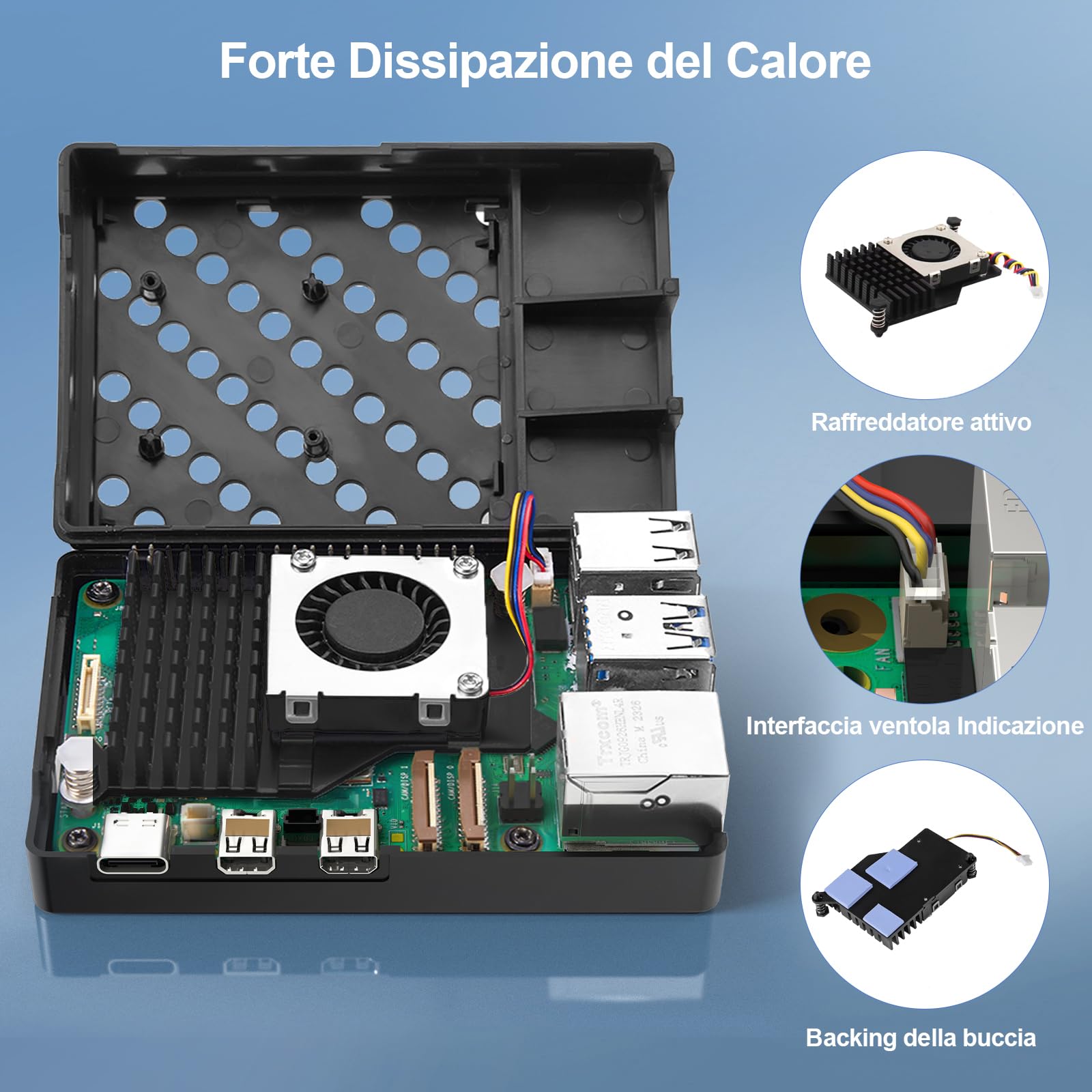 RasTech Raspberry Pi 5 8GB Starter Kit con 32GB Carta Pi 5 Alloggiamento con Active Cooler Lettore di schede Adattatore Cacciavite 1X Cavo HD OUT e Alimentazione USB C