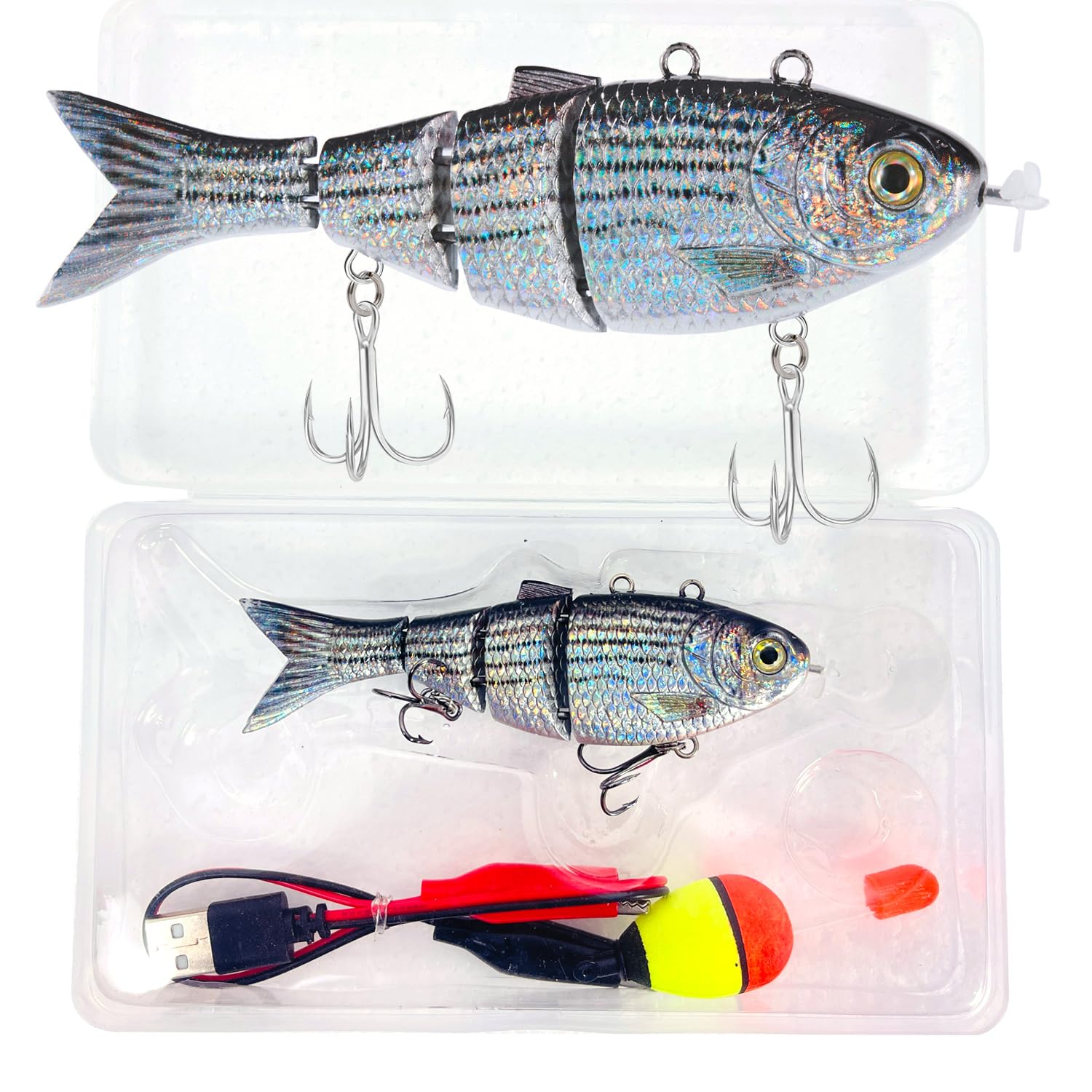 Robotic Swimming Lure 3.9” Electronic Lures USB Rechargeable LED Light 4 Segment Multi Jointed Swimbait Fishing Tackle for Bass Trout Pike (4.3in - Hybrid Striped Shad Specialty) — image 1