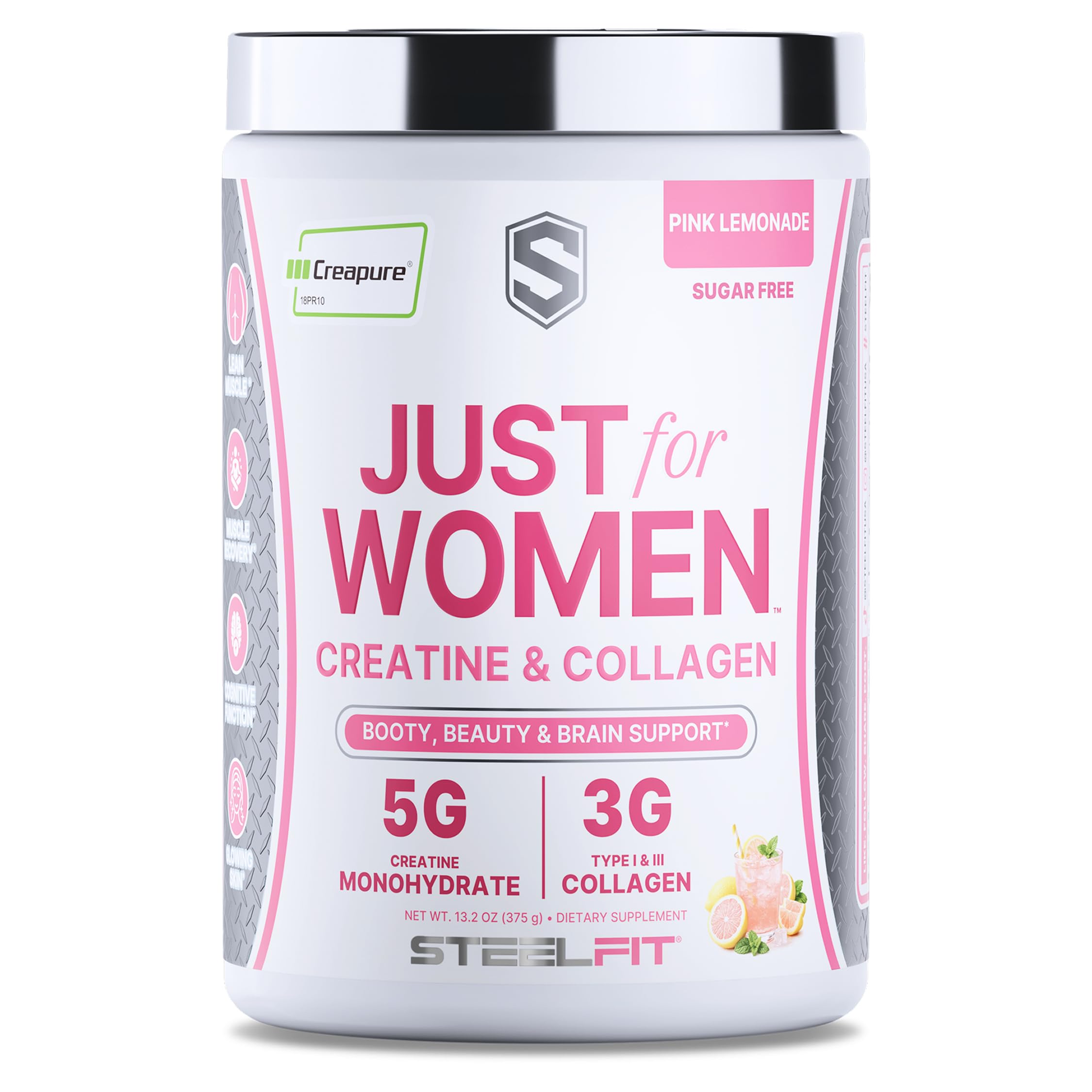 SteelFit Just for Women Creatine & Collagen Powder, Pink Lemonade