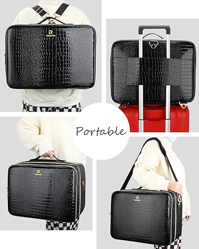 Miniatura 7 de Relavel Estuche de maquillaje extra grande de viaje, estuche de tren de maquillaje profesional, bolsa organizadora de uñas portátil, caja de