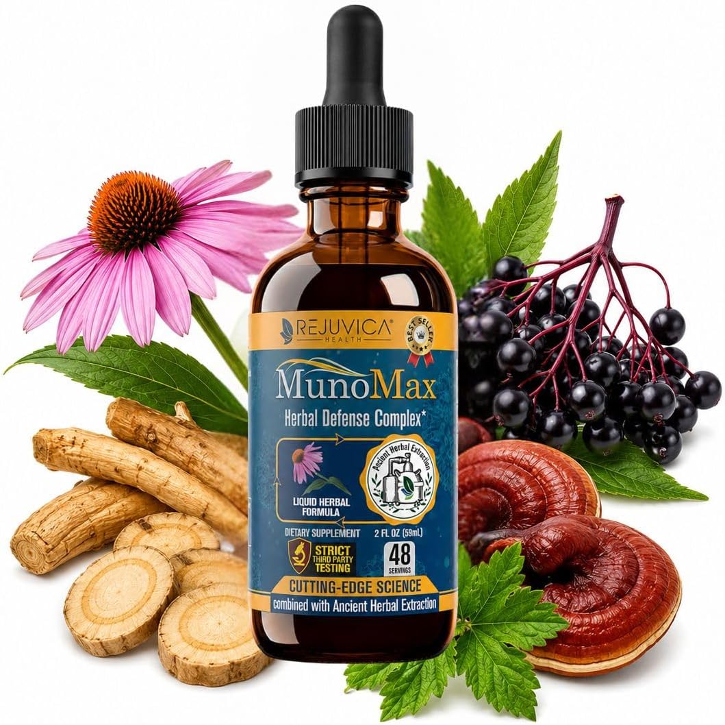 MunoMax - Real Advanced Immune Support - All-Natural Liquid Formula for 2X Absorption - Elderberry, Echinacea, Astralagus, Goldenseal, Turmeric and More