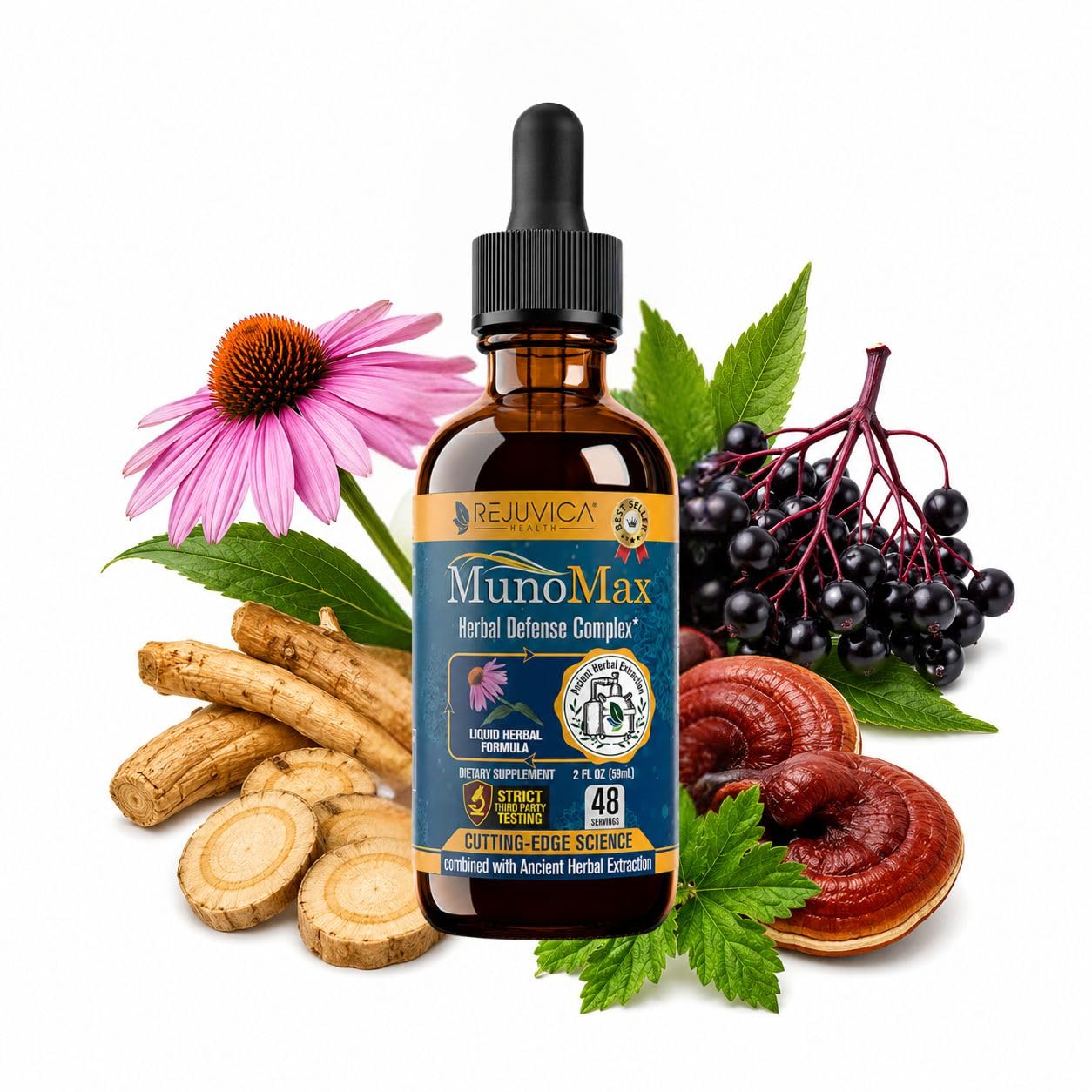 Rejuvica Health Suplemento Fitoterápico para Imunidade com Equinácea, Astrágalo, Sabugueiro, Reishi, Hydrastis e Cúrcuma, 60 mL