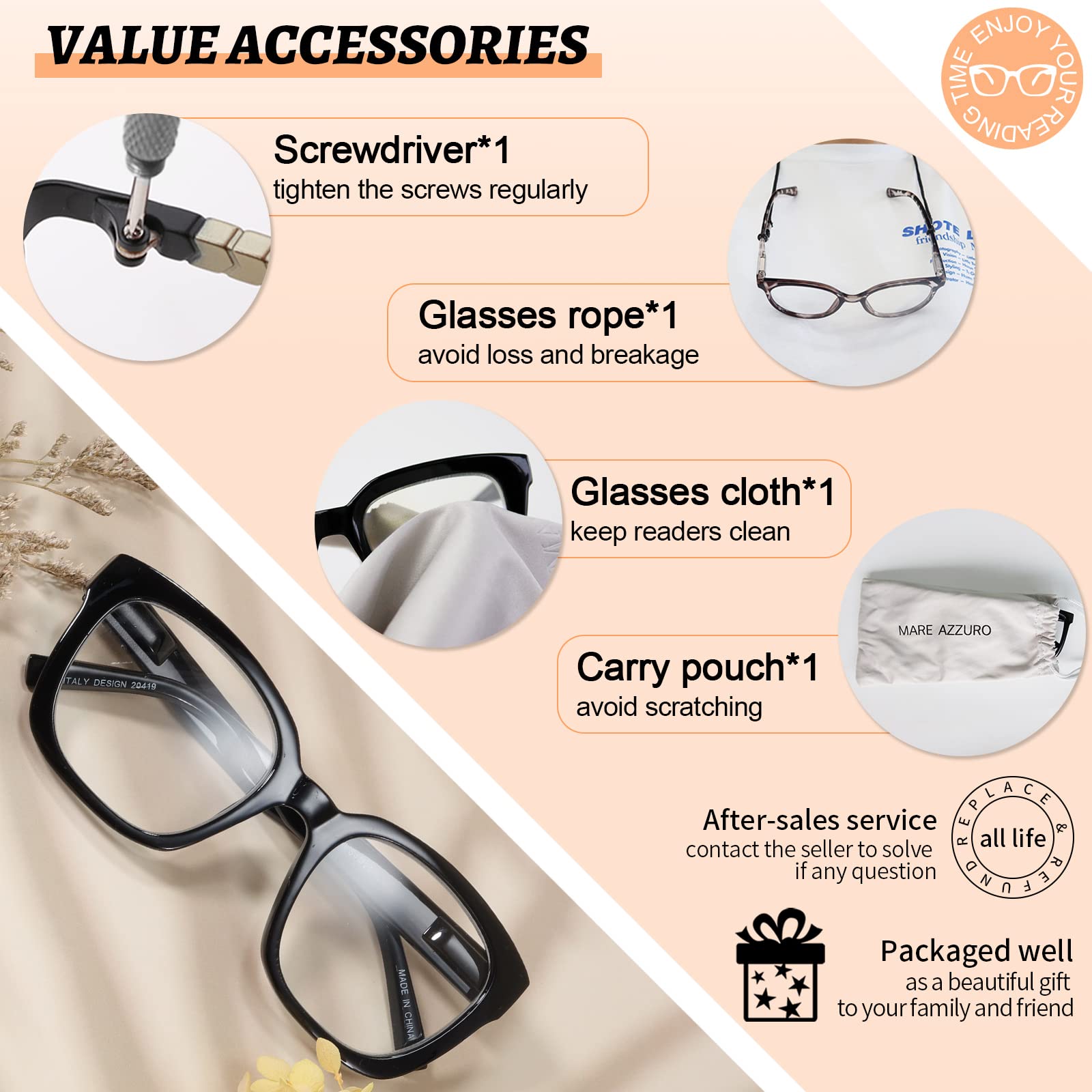 Amazon.com: MARE AZZURO Large Square Reading Glasses +1.0 Women