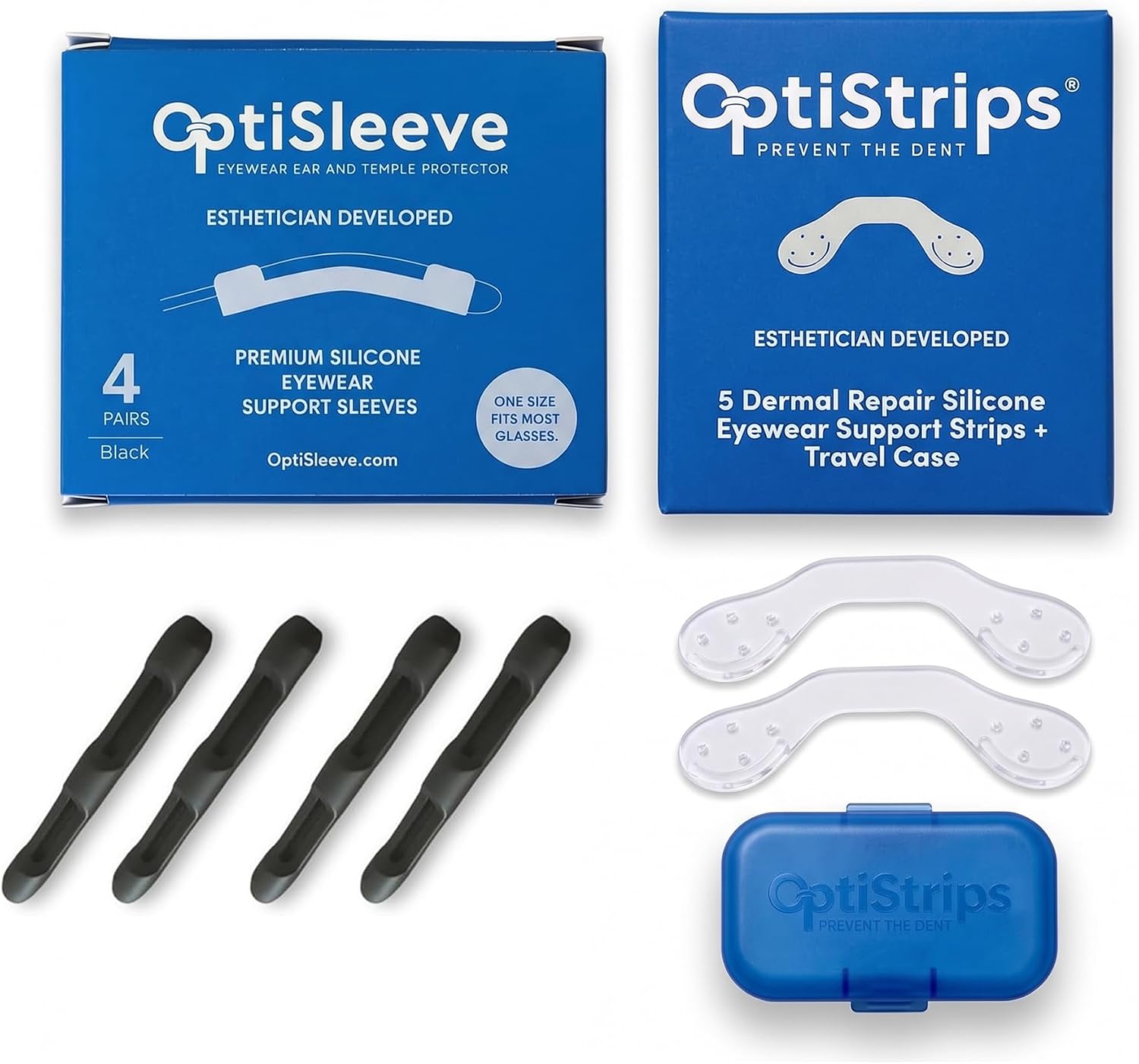 Silicone Glasses Comfort Bundle - Anti Slip Nose Pads with Travel Case + Ear Grips - Hypoallergenic Non Slip Eyeglass Support Kit for Glasses & Sunglasses