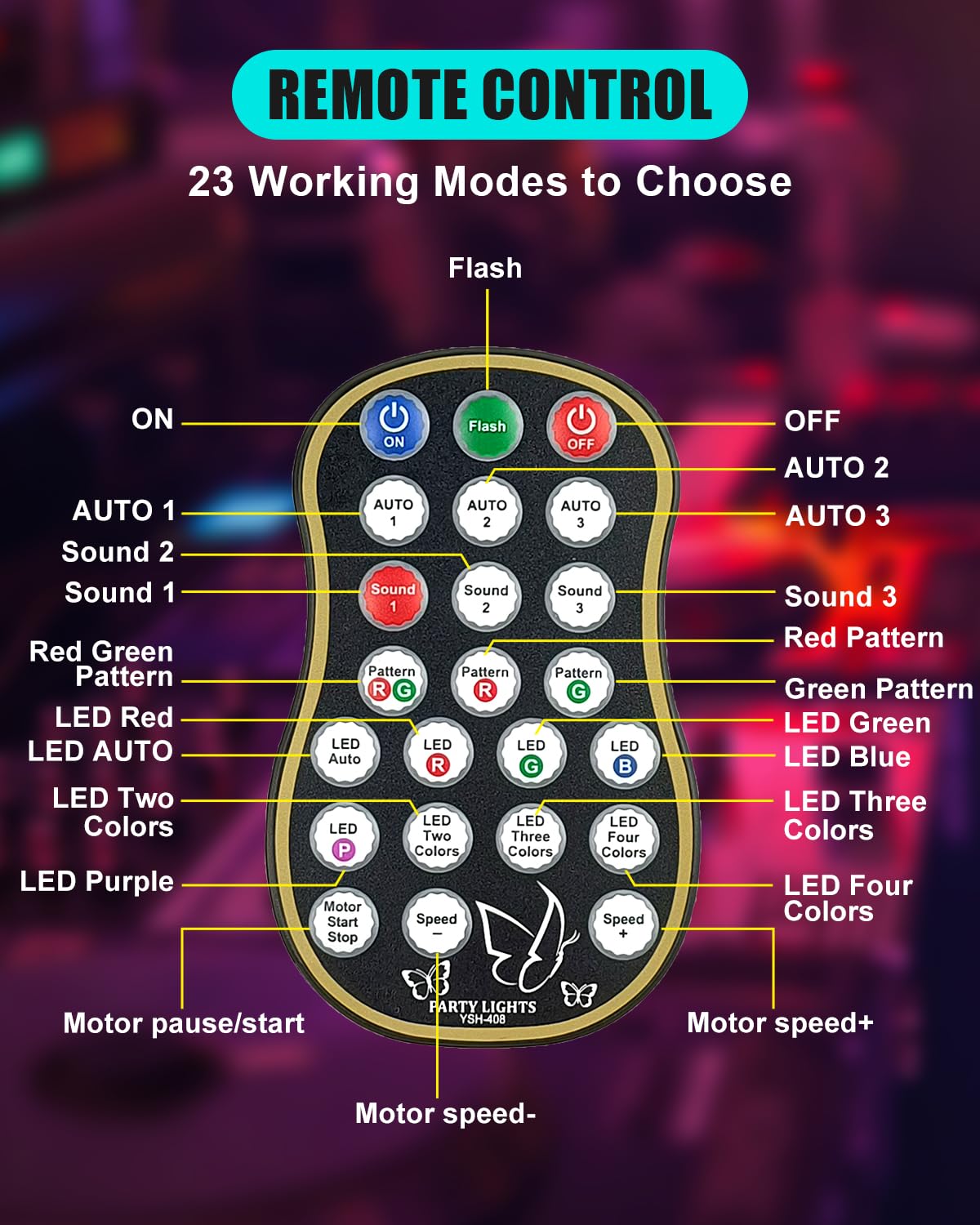 Eagou Diary Luces Discoteca para Casa, 23 Modos Luces Fiesta RGBP Flash Discoteca Mini Luces DJ Lámpara Discoteca Controlada por Control Remoto Luz LED Escenario para Home Party