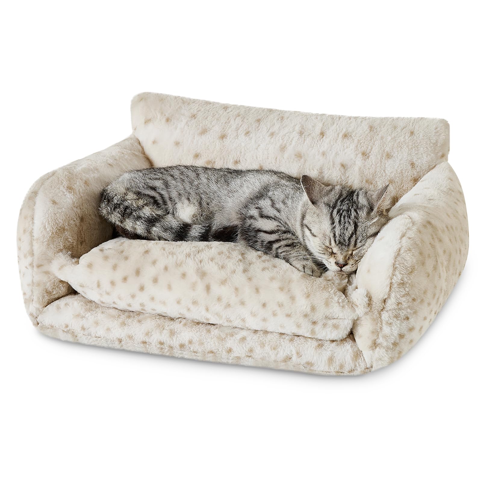 Hollypet Cat Bed Fluffy Plush Mutifuctional Double-Layer Soft Pet Couch Orthopedic Sofa Nest Beds for Small Cats and Dogs, Leopard (21x15x8 inch) — image 1