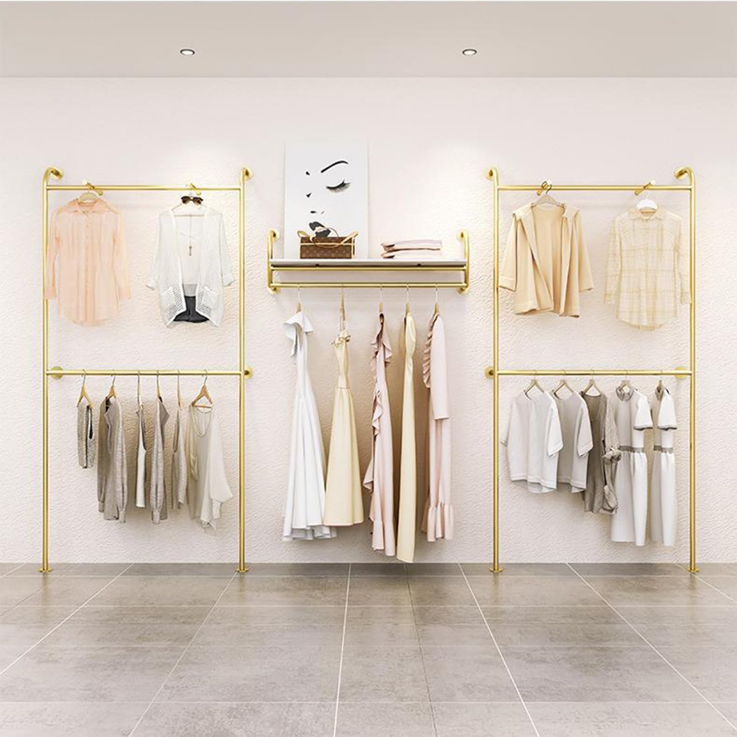 Barra Colgar Ropa Perchero De Pared Dorado HQHM Estilo Boutique